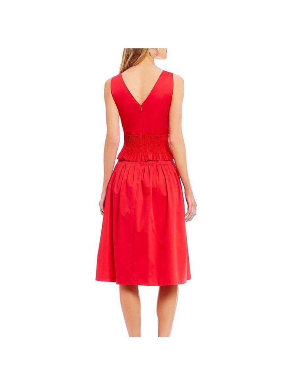 Antonio Melani Galeo Red Smocked Midi Dress Size: 8 - Picture 2 of 9
